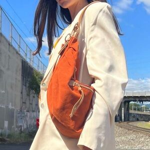 NWOT Y2K Deadstock Orange Suede Genuine Leather Shoulder Hobo Bag